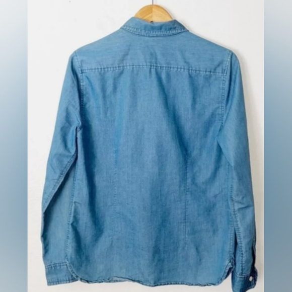 Per Se Blue Button Down Chambray Cotten Blend Shirt, 1X - Picture 2 of 3